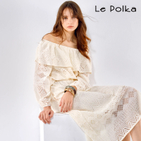 【Le Polka】優雅米白蕾絲長裙-女(套裝/裙裝)