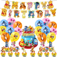 Winnie the Pooh Balloon Boy Birthday Party Supplies animal banner cake topper Decoration Baby Shower Home Decar
