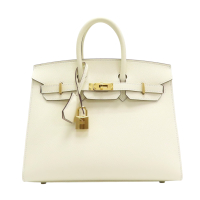 【二手名牌BRAND OFF】HERMES 愛馬仕 奶油白 Epsom牛革 Birkin 25 柏金包 手提包 U刻 金扣