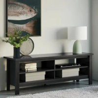 TV Stand for 65 Inch TV, Black Wood TV Cabinet for 55-60 inch TV with 4 Cubby for Living Room Bedroom