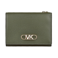 MK MICHAEL KORS PARKER縮寫字母LOGO滑面牛皮4卡三折釦式短夾(橄欖綠)