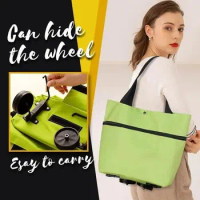 Foldable Shopping Trolley Tote Bag with Wheels Reusable Grocery Bag Food Organizer Vegetables Bag Handbag for Women Travel Bag