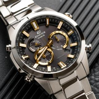 【CASIO 卡西歐】多功能太陽能電波指針錶-銀x黃(EQW-T640YD-1A9DR)