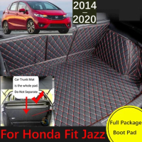 Custom Leather Car Trunk Mat For Honda Fit Jazz GK3 4 5 6 7 2014~2020 Waterproof Mat Tray Carpet Mud Car Accessories