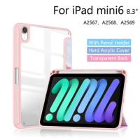 Transparent Case For iPad mini 6th Generation 8.3" 2021 Mini6 Smart Cover With Pencil Holder For iPad mini6 A2567 Tablet Cases