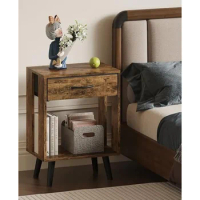 Bed Side Table With Bedroom Storage Cupboard Bedside Table 2-piece Set With Fabric Storage Drawers and Open Wooden Shelves Mini
