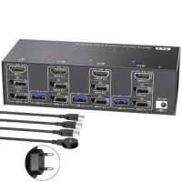 Efficient HDTV USB3.0 KVM Switchs for Multiple Monitors 8K@60Hz 4K@144Hz Triples KVM with 4 USB3.0 Port KVM Port