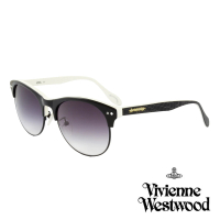 【Vivienne Westwood】英國薇薇安魏斯伍德經典眉框鑲鑽水銀鏡面太陽眼鏡(黑 AN763M01)