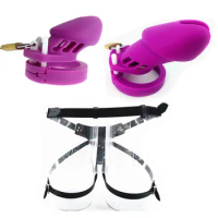 Purple CB6000 CB6000S Male Wearable Silicone Cock Cage Strap On Chastity Cages with 5 Base Rings Penis Cage Sex Toys for Men G29