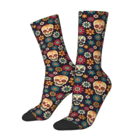 Fashion Mens Day Of The Dead Sugar Skull Pattern Dress Socks Unisex Warm Comfortable 3D Printed Mexican Floral Crew Socks