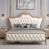 Storage Aesthetic Double Bed Designer European White Platform King Size Bed Frame Headboard Luxury Letto Matrimoniale Furniture