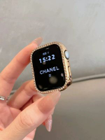 鑲鑽PC邊框硬殼適用蘋果手錶s11通用iwatchs10半包保護殼華為FIT4金色適用：紅米watch4