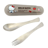 小禮堂 Hello Kitty 304不鏽鋼環保湯叉組 16.2cm (蘋果牛奶款)