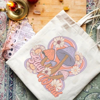 1pcs Women Shopping Bag with Mushroom Print Canvas Tote Reusable Shopper Bags Student Book Bag Luggage Bag Reusable Shoulder Bag