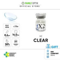 X2 Clear Yearly Softlens Minus Bening Soflens Tahunan Softlen Clear Transaparant -1.75 1botol = 1/2 