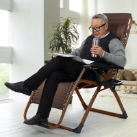 【G+ 居家】無段式3D紓壓布休閒躺椅 贈杯架(金咖啡色-方管加強版)