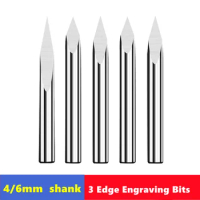CNC Router Bit 3 Edge Pyramid Engraving Bits 4mm/6mm Shank Carbide End Mill 20,30,40,45,60,90 Degrees CNC Router Milling Tool