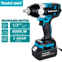 18V Cordless Brushless Electric Wrench Impact Wrench Socket Wrench 600N.m Compatible Makita 18V Battery