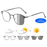 Fashion Photochromic Sunglasses Square Semi Rimless Blue Light Blocking Glasses Women Men Computer Goggles Anti Blue Eyeglasses