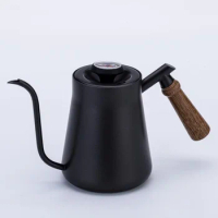 Stainless Steel Coffee Jug Wooden Handle With Thermometer Kitchen Accessories Tea Pot Hand Drip Coffee Set Gooseneck Kettle Bar