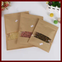 14*20cm 50pcs Kraft Paper Ziplock Window Bag For Gifts/tea/candy/jewelry/bread Packaging Paper Food Bag Diy Jewelry Pack Display