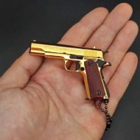 1: 3 Mini Collection Pendant Solid Wood Handle Gold Plated 1911 Model Alloy Keychain Detachable Adult Gift