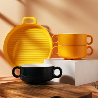 意大利面盤子簡約水果盤家用創意飯盤早餐盤雙耳圓形烘焙陶瓷烤盤