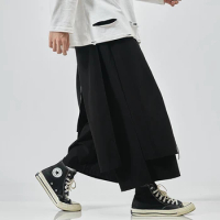 Men Harem Pants Japanese Style Kimono Harajuku Haori Vintage Wide Leg Trousers Loose Joggers Samurai Adult Costumes Solid Color