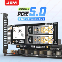 JEYI PCIe 5.0 to Dual M.2 NVMe Adapter - Card Supports X8/X16 Slot for 22280/2260/2242/2230 SSDs Sof