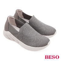 【A.S.O 阿瘦集團】BESO輕量飛織布燙鑽噴漆大底休閒鞋(深灰色)