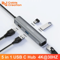 USB C HUB 5 in 1 Type C to HDMI 4K@30Hz 60Hz Adapter Docking Station PJ45 1GbpsUSB 3.0 Port For Samsung Macbook Air Pro iPad M1