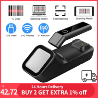 Aibecy 3-in-1 1D/2D/QR Bar Code Reader BT &amp; 2.4G Wireless Barcode Scanner Handheld USB Wired Connection with Scanning Base
