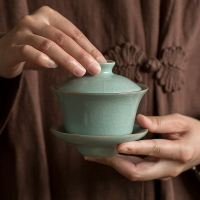 方寸泥 汝窯大號三才蓋碗開片家用陶瓷茶具功夫泡茶碗冰裂泡茶杯