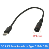 22AWG 0.2m USB 3.1 Type C Male to DC 5.5*2.1mm Female Power Jack Extension Charge Cable Charging Adapter (USB-C to 5.5*2.5mm)