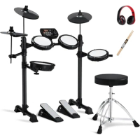 Electric Drum Set, Electronic Drum Set for Beginner, Portable Drum Set with Bluetooth and MIDI function, Headphones, Sticks