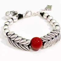 999 silver leaf like gandum design bracelet