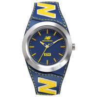 福利品 New Balance 574系列 NB LOGO皮革時尚腕錶-藍黃/43mm