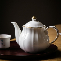 骨瓷花茶壺泡茶壺黃金色鑲邊陶瓷茶壺單壺茶具帶過濾沏茶壺1入