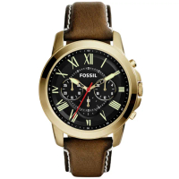 【FOSSIL】古典伯爵三環計時腕錶-金框X咖啡帶(FS5062)