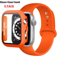 Glass+Case+band For Apple Watch band 44mm 40mm 45mm 41mm 38/42mm Silicone sport bracelet iWatch series 8 9 7 6 5 4 3 2 SE straps