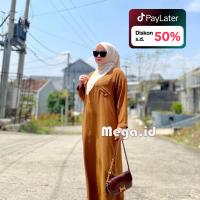Mega id Yura Midi Dress Polos Variasi Stich Gamis Wanita Bahan Crinkle Airflow Baju Dewasa Muslim