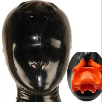 Black Latex Hood with Nose Tubes and Red Teeth Gag BDSM Fetish Sex Toys Bdsm Collar Fetish Bdsm Toys