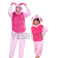 Piglet Kigurumi Onesies Pijama สัตว์หมูชุดนอน Unisex ผู้ใหญ่ Flannel Hooded Jumpsuits ชุดนอนอะนิเมะป