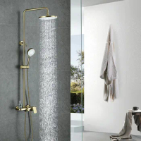 Bathroom Shower Faucet Set Wall Mounted Brush Gold 304 SUS Bathtub Faucet Set Modern Styel Rainlfall Shower Mixer