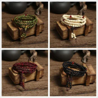 6mm Natural Wooden 108 Mala Beads Prayer Bracelet Men Women Sandalwood Buddhist Buddha Beads Bracelet Meditation Yoga Jewelry