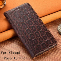 Business Flip Phone Carcasas for Xiaomi POCO X3 Pro Case Luxury Genuine Leater Funda for Poco x3pro Fundas Skin Magnetic Cover