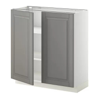 METOD 底櫃附層板/2門板, 白色/bodbyn 灰色, 80x37x80 公分