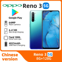 Original OPPO Reno3 5G Mobile Phone Dual SIM 8GB RAM 128GB ROM 6.4'' 64MP+8MP+32MP MT6885Z Dimensity 1000L used phone