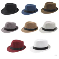Fedora for Men Women Unisex 1920 Gangster Fedora Hats with Black Bands Decorations Solid Color Accessory