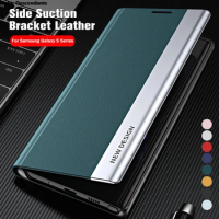 Funda For Samsung Galaxy S23 S22 Ultra Case Leather Flip Holder Plating Back Cover For Samsung S20 S21 FE Note 10 Plus 20 Ulltra